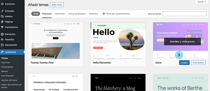 Instalar y activar una theme en WordPress