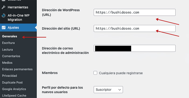 Cambiar URL desde WordPress
