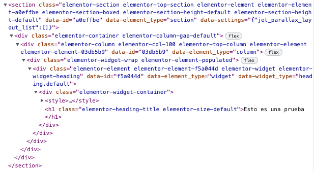 Código H1 de Elementor