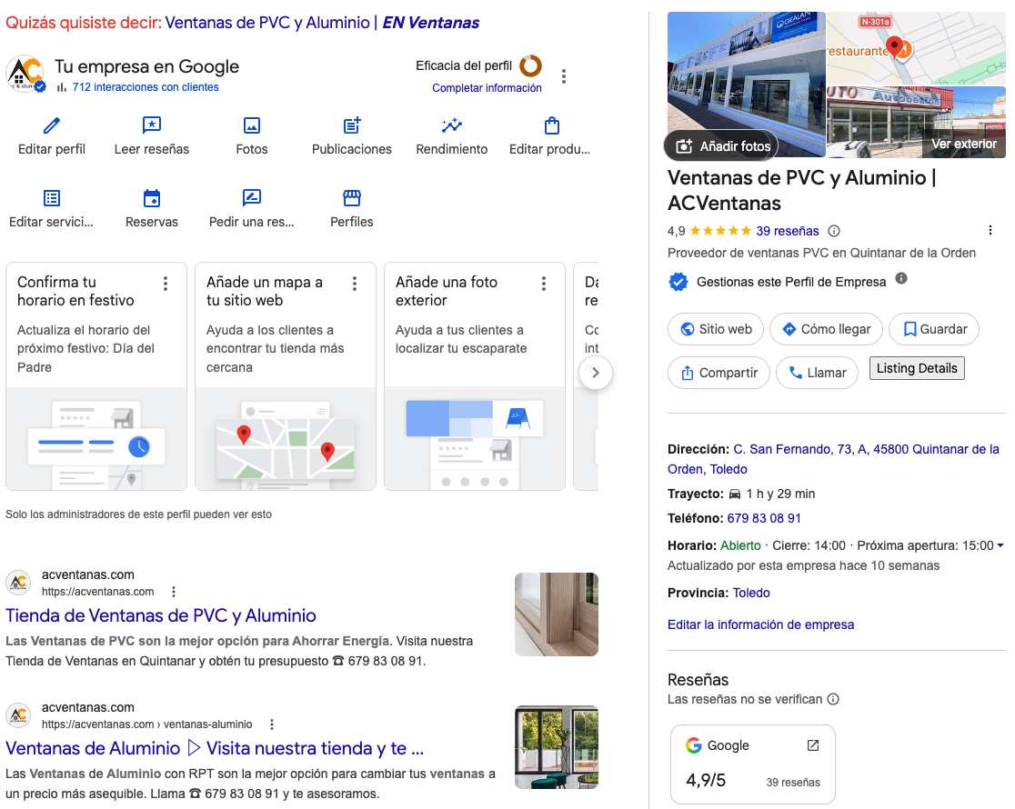 Ficha de Google Bussines Profile de la Agencia Bushido SEO
