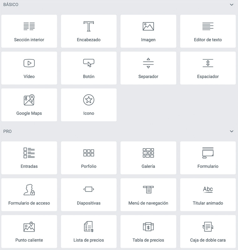 Widgets de Elementor y Elementor Pro